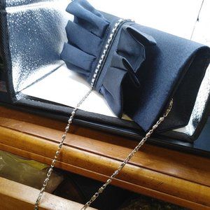 Vintage Evening Handbag Bijouix Terner Navy Blue Clutch Bow Rhinestones